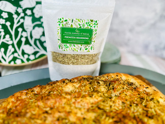 A bag of Florida Academy of Baking Focaccia Seasoning